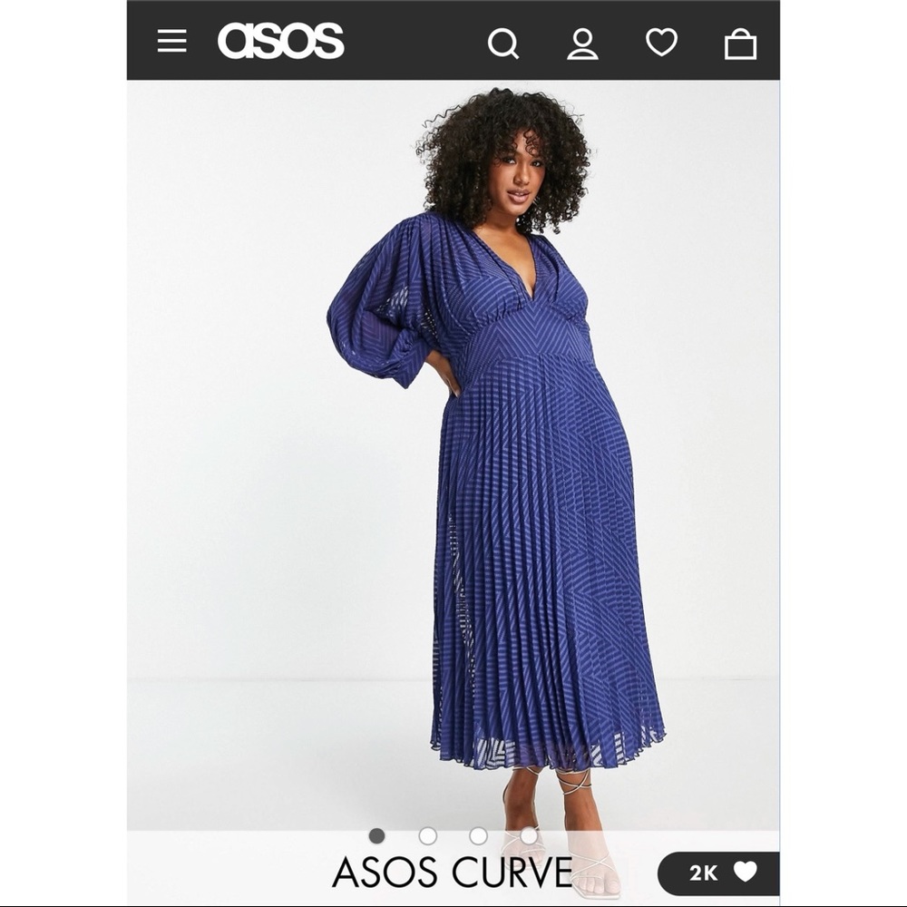 ASOS Curve batwing pleated midi dress in Navy